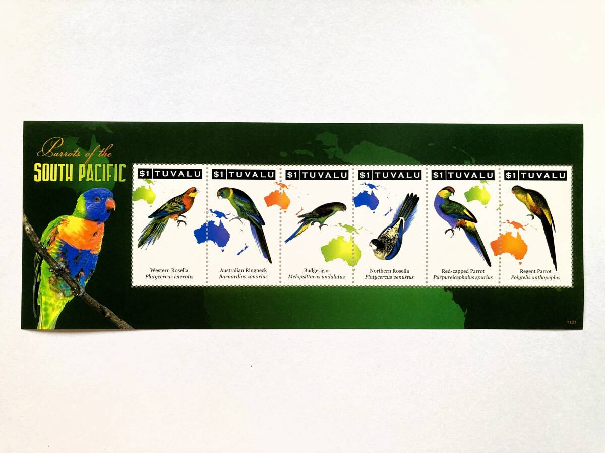 外国切手: ツバル切手 「南太平洋のインコ」(ココノエインコ ほか) 6種m/s 未使用拍卖