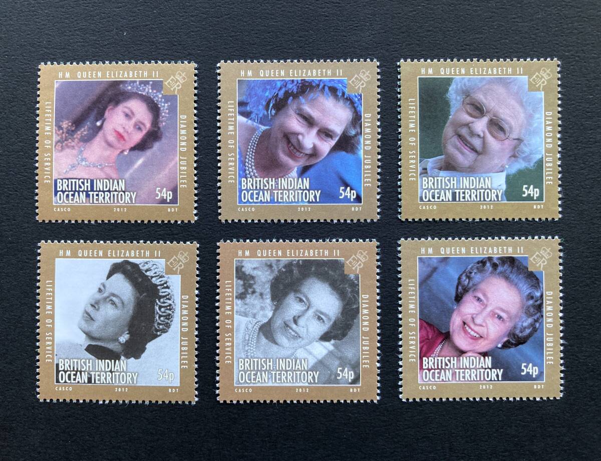 外国切手: 英領インド洋地域切手「エリザベス2世即位60年」 6種完 未使用拍卖