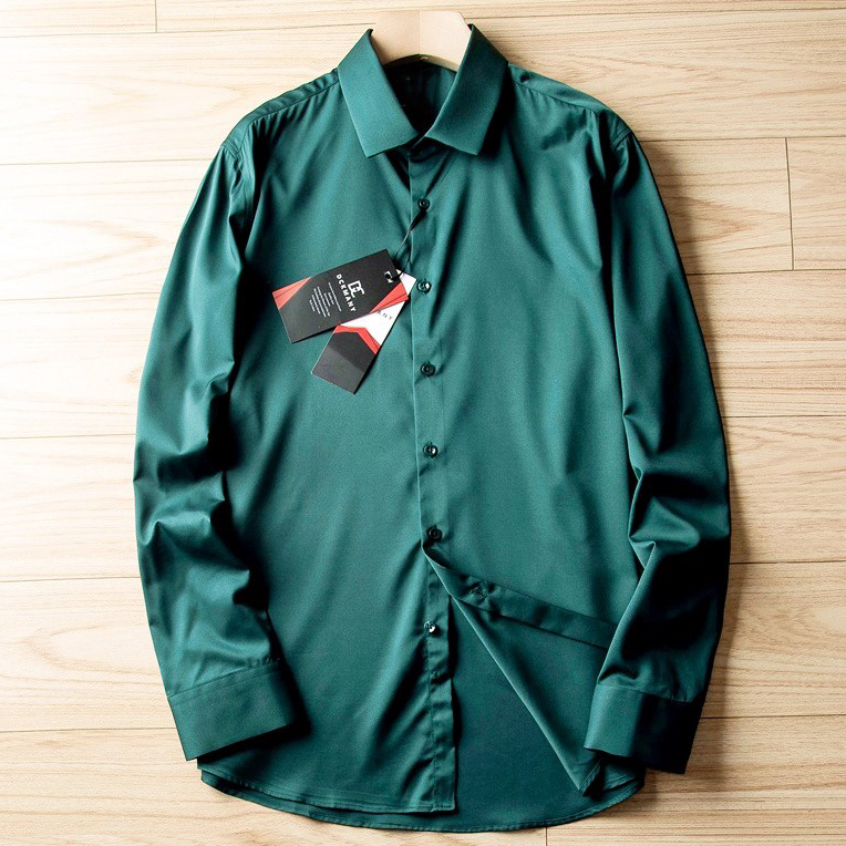 T1833-3XL グリーン 新品 DCKMANY シルク混 長袖シャツ メンズ 形態安定 紳士 ドレスシャツ ワイシャツ 無地 スリムフィット ビジネス 春夏拍卖