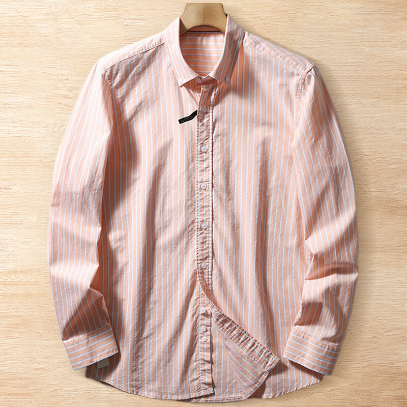 A6927-4XL 新品 DCKMANY オレンジ ストライプシャツ 綿100% 長袖シャツ オックスフォード 春秋 コットン メンズ ボダンダウン ワイシャツ拍卖