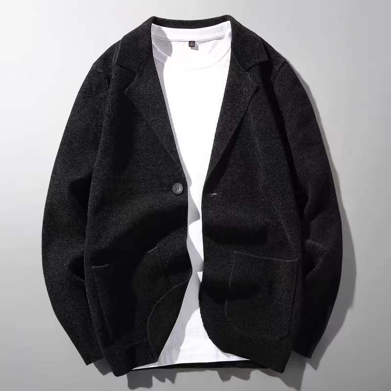 L5011-3XL ブラック/EU製 新品 メンズ ウール混 カーディガン 秋冬 厚手 柔らかい クラシック 着心地最高 おしゃれ テーラードジャケット拍卖