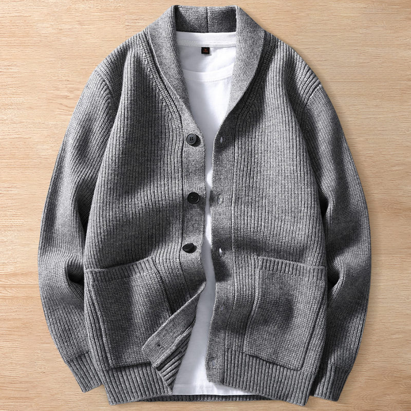 Y6410-L グレー 新品 カーディガン ウール混 ニット セーター 着心地抜群 柔らか 防寒 暖かさ 秋冬 厚手 メンズ カジュアル トップス拍卖