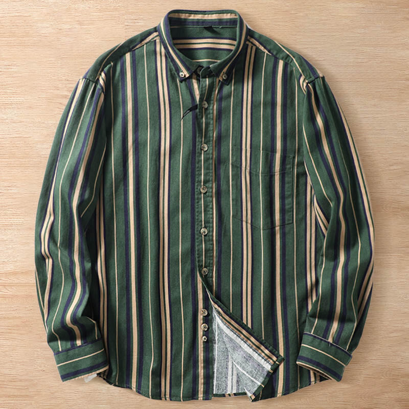 A5906-4XL 新品 DCKMANY 緑 ストライプ 綿100% ウォッシュ 長袖シャツ 形態安定 春秋 コットン メンズ ボダンダウン ワイシャツ拍卖