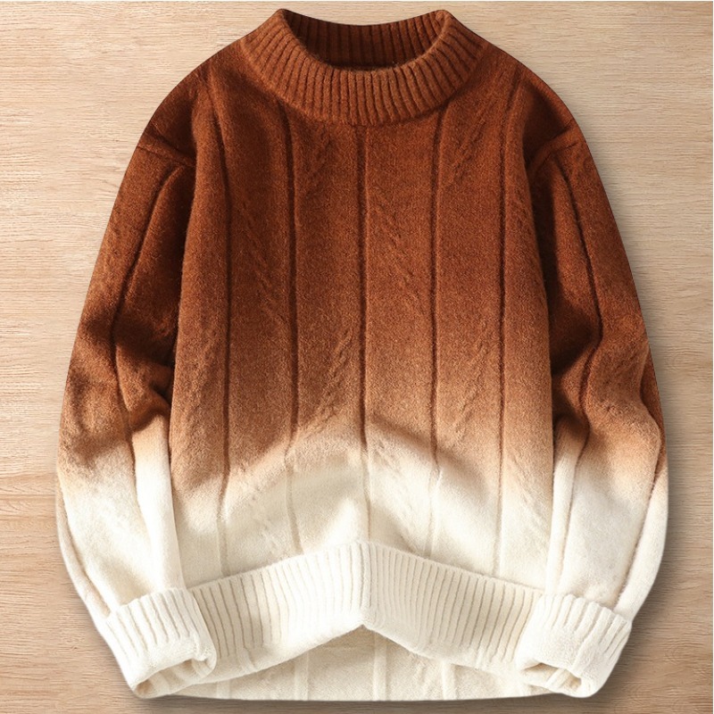 Y206-L キャラメル 新品DCKMANY ウール混 ニット セーター グラデーションニット クルーネック ふんわり 保暖 防寒 秋冬 メンズ トップス拍卖