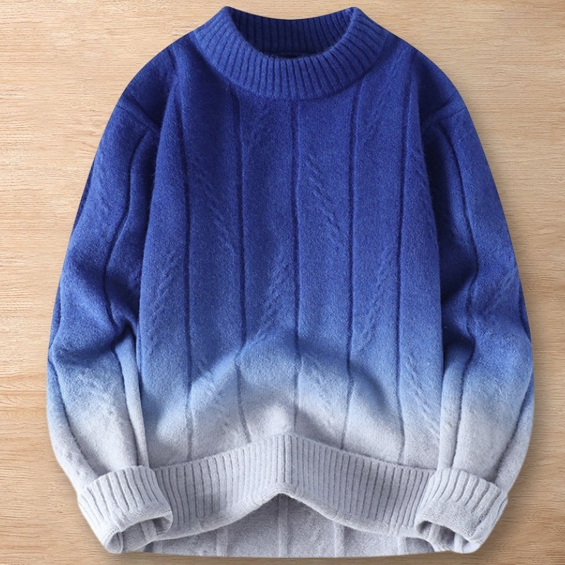 Y207-L ブルー 新品DCKMANY ウール混 ニット セーター グラデーションニット クルーネック ふんわり 暖かい 防寒 秋冬 メンズ トップス拍卖