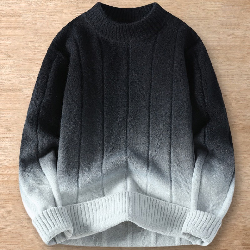 Y208-2XL グレー 新品DCKMANY ウール混 ニット セーター グラデーションニット クルーネック ふんわり 暖かい 防寒 秋冬 メンズ トップス拍卖