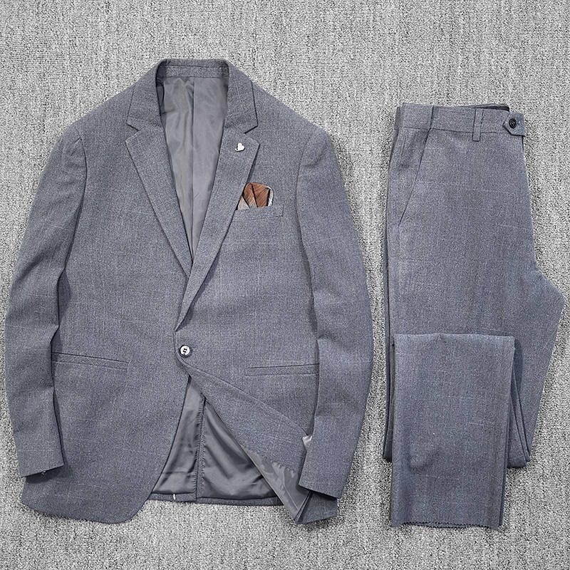 W0502-2XL/灰色 ウールブレンドの上質感! 新品 メンズ ウール混 シングルスーツ ウエスト伸縮有り 細身 春秋冬 ビジネス スーツセット拍卖