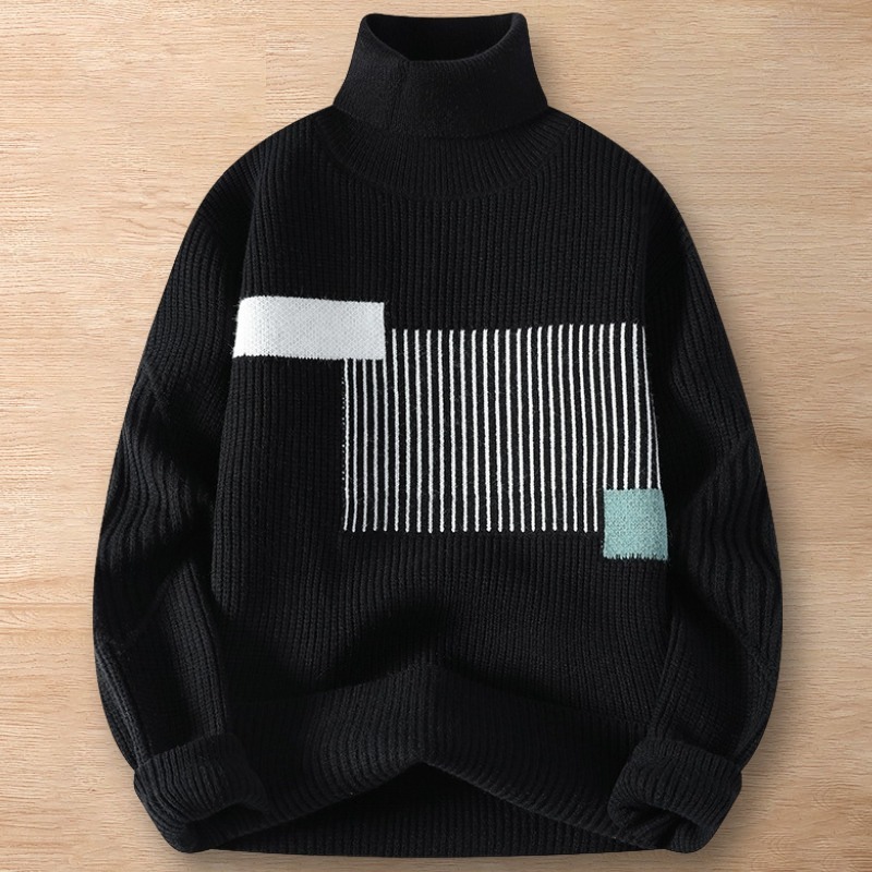 Y219-L ブラック 新品DCKMANY ウール混 ニット セーター リブ編み タートルネック 暖かい 長袖 防寒 秋冬 メンズ カジュアル トップス拍卖