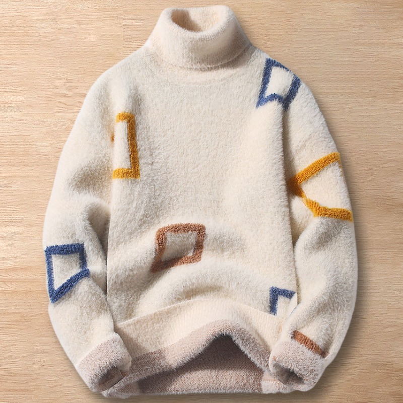 Y244-XL ホワイト 新品DCKMANY ウール混 セーター シャギーニット タートルネック プルオーバー 秋冬 厚手 暖かい 長袖 メンズ トップス拍卖