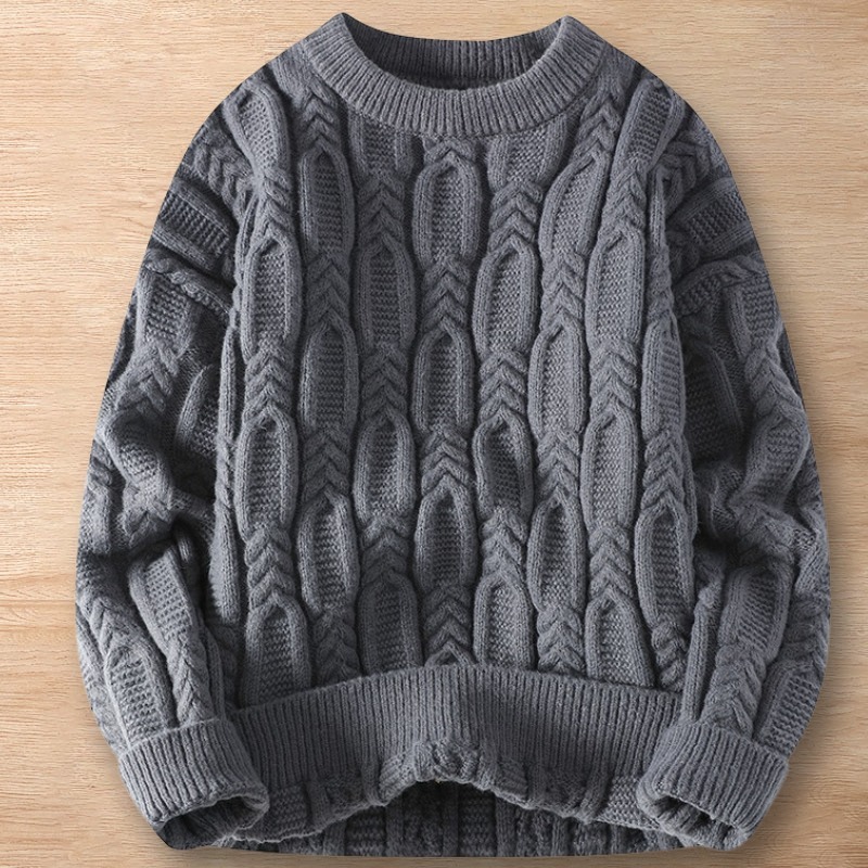 Y251-2XL グレー 新品DCKMANY ウール混 セーター ニット ケーブル編み プルオーバー ラウンドネック 厚手 暖かい 長袖 メンズ トップス拍卖