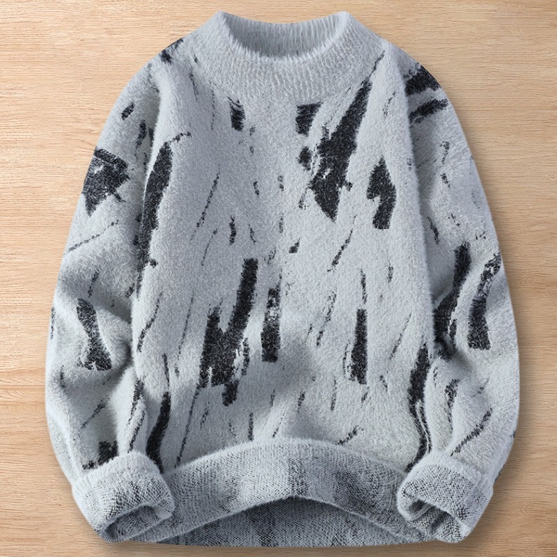 Y255-2XL グレー 新品DCKMANY ウール混 セーター シャギーニット プルオーバー ラウンドネック 個性的 厚手 暖かい 長袖 メンズ トップス拍卖