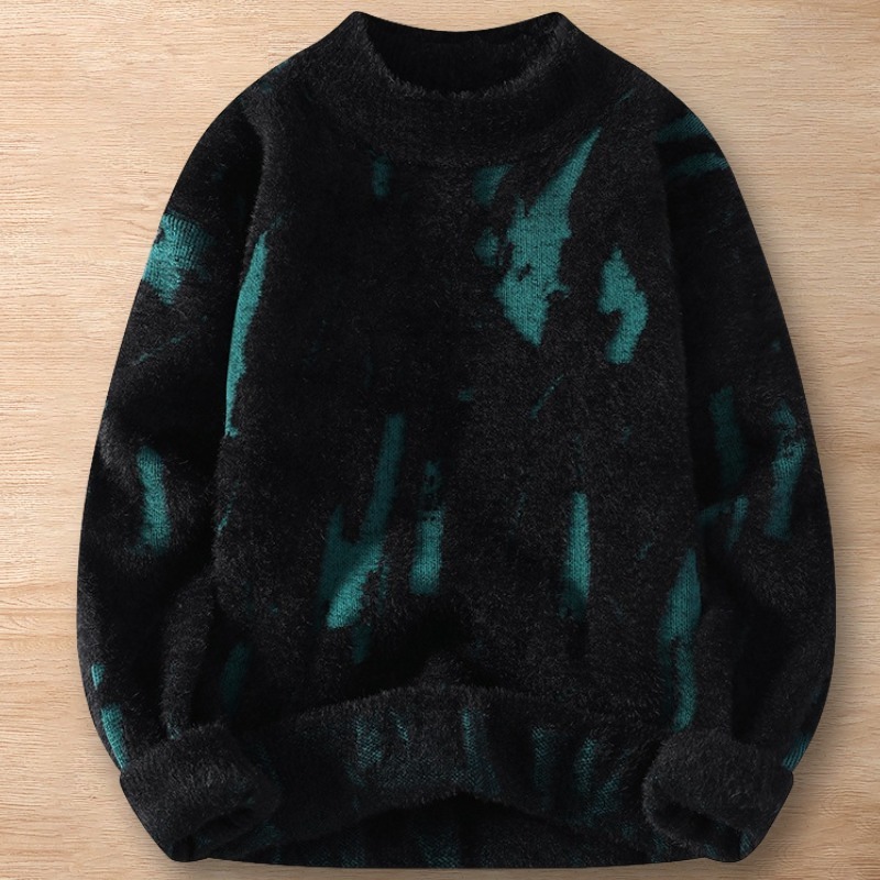 Y256-2XL ブラック 新品DCKMANY ウール混 セーター シャギーニット プルオーバー ラウンドネック 個性的 厚手 暖かい 長袖 メンズ トップス拍卖