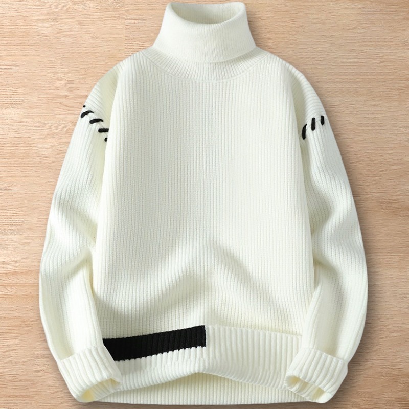 Y260-2XL ホワイト 新品DCKMANY ウール混 セーター タートルネック プルオーバー リブ編み ニット 秋冬 厚手 暖かい 長袖 メンズ トップス拍卖