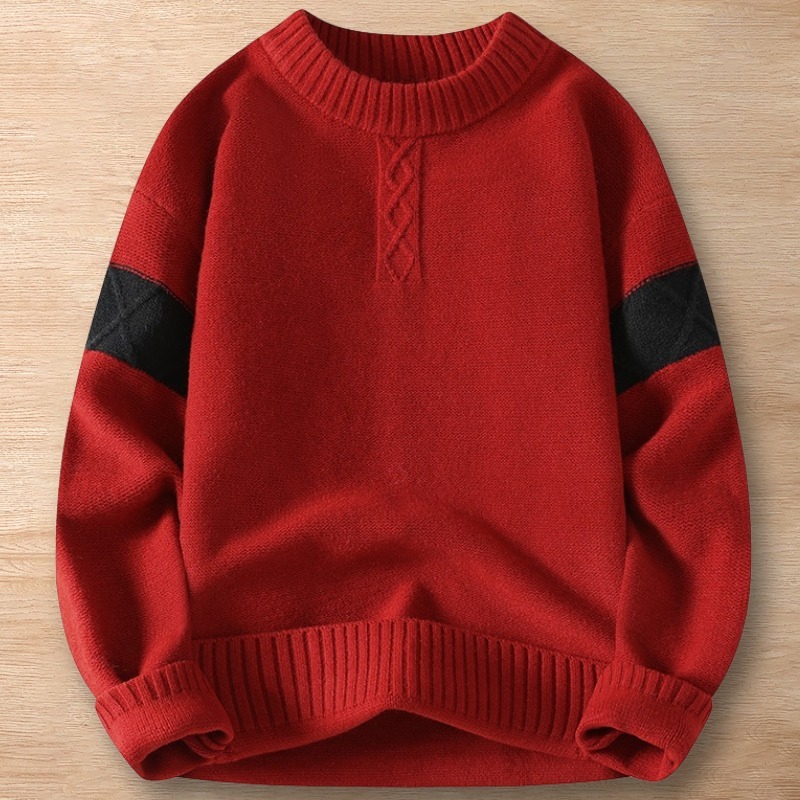 Y279-2XL レッド 新品DCKMANY セーター ウール混 無地ニット ラウンドネック 秋冬トップス 厚手 暖かい 長袖 日常 メンズ プルオーバー拍卖