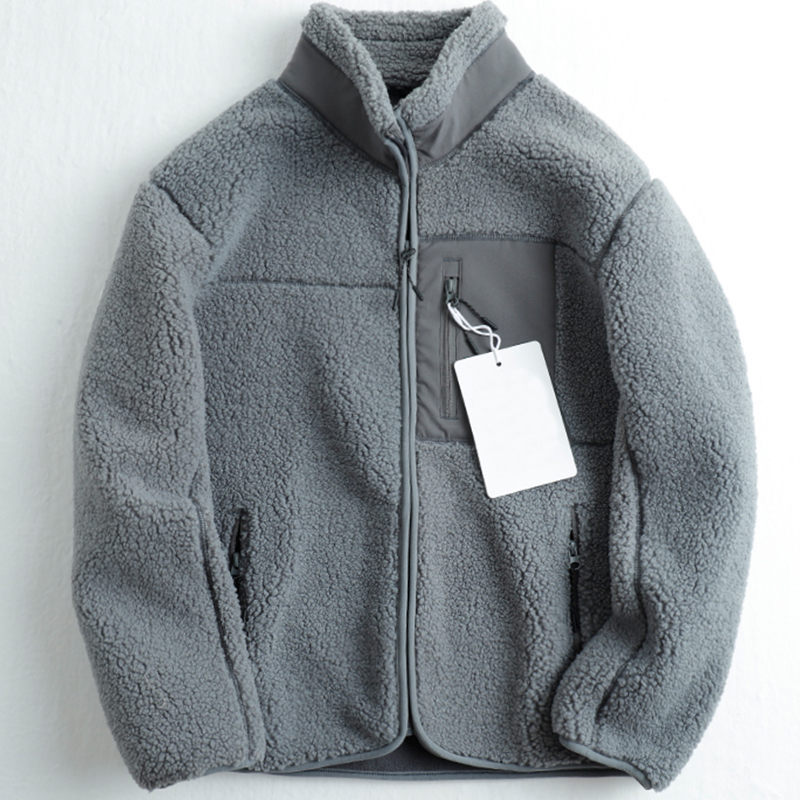 Y806-3XL グレー 新品 フリースジャケット スタンドカラー 裏ボア シェニール 秋冬 厚手 暖かい 防寒 無地 アウター メンズ トップス拍卖