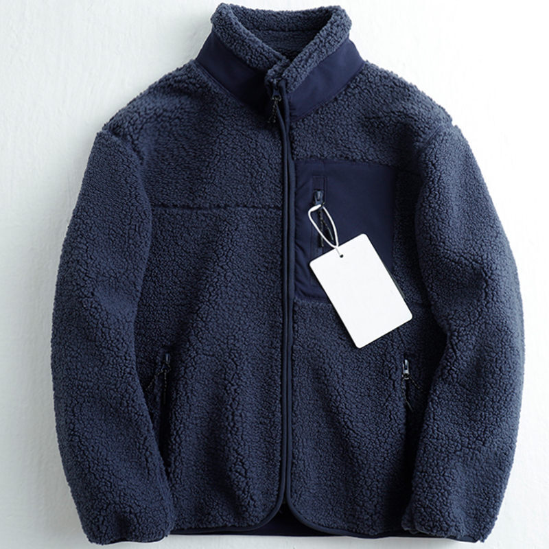 Y807-2XL ネイビー 新品 フリースジャケット スタンドカラー 裏ボア シェニール 秋冬 厚手 暖かい 防寒 無地 アウター メンズ トップス拍卖