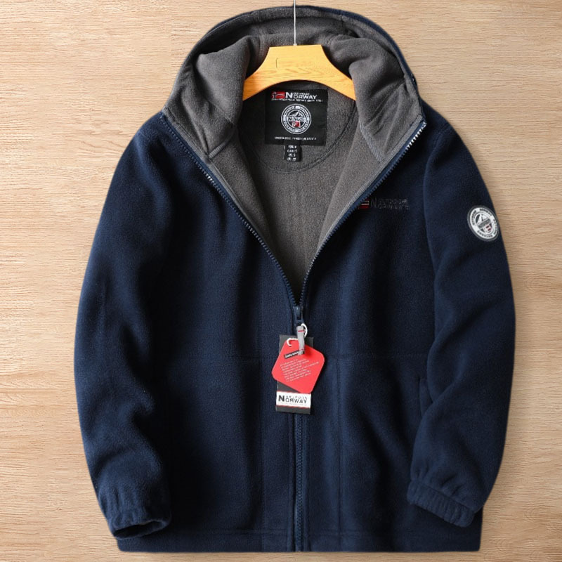 Y809-M ネイビー 新品 フリースジャケット 暖かさ 保暖 防寒 秋冬 シェニール 裏ボア フード付き ブルゾン アウター メンズ トップス拍卖