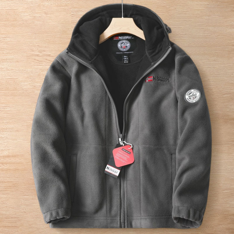 Y813-M グレー 新品 フリースジャケット 暖かさ 保暖 防寒 秋冬 シェニール 裏ボア フード付き ブルゾン アウター メンズ トップス拍卖