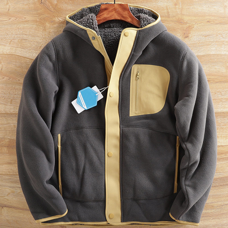 Y815-3XL グレー 新品 フリースジャケット 超あったかい 厚手 防寒 秋冬 裏ボア フード付き 両面フリース アウター メンズ 冬服 トップス拍卖