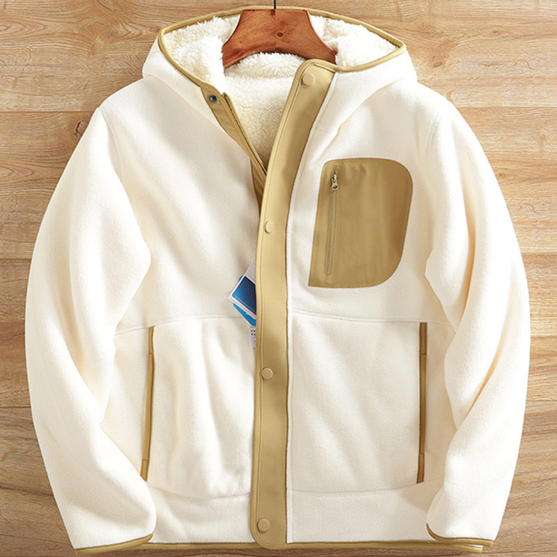 Y819-XL ホワイト 新品 フリースジャケット 超あったかい 厚手 防寒 秋冬 裏ボア フード付き 両面フリース アウター メンズ 冬服 トップス拍卖