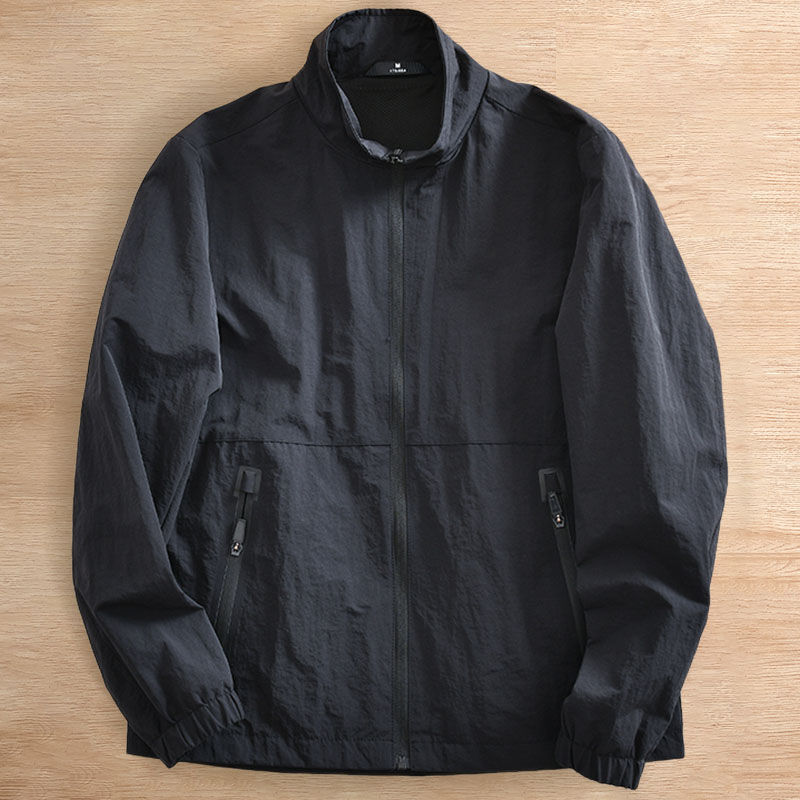 Y6287-XL ブラック 新品 リップストップ ジャケット 防風 撥水加工 春秋 軽量 スタンドカラー ライトジャケット メンズ アウター拍卖