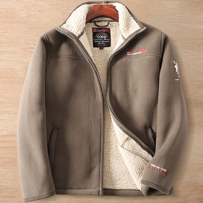 Y835-L カーキ 新品 フリースジャケット スタンドカラー 裏ボア 厚手 極地防寒 アウトドア 機能系アウター ブルゾン 冬 メンズ トップス拍卖