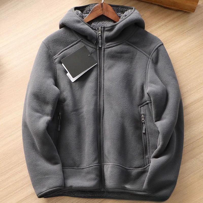 Y837-XL グレー 新品 フリースジャケット フード付き 裏ボア 厚手 暖かい 極地防寒 冬服 アウトドア アウター ブルゾン メンズ トップス拍卖