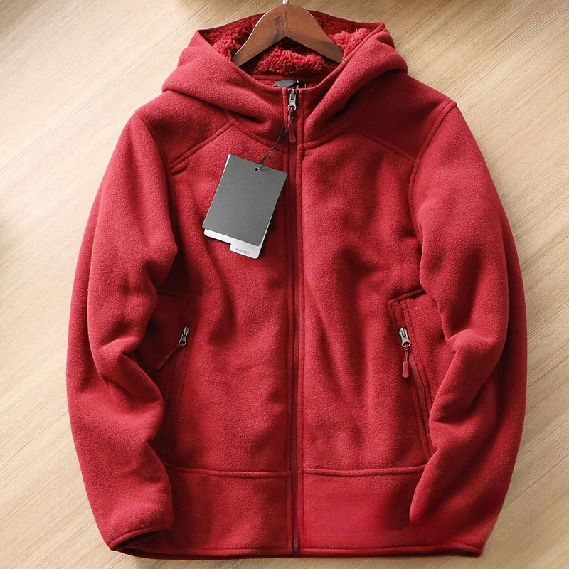 Y842-2XL レッド 新品 フリースジャケット フード付き 裏ボア 厚手 暖かい 極地防寒 冬服 アウトドア アウター ブルゾン メンズ トップス拍卖