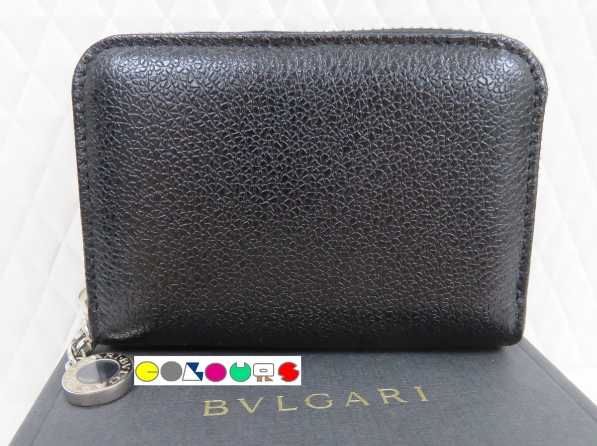〔COLOURS〕 新品同様■ブルガリブルガリ■ラウンドファスナー式コインケース/カードケース■黒■カーフ×シルバー金具■BVLGARI拍卖