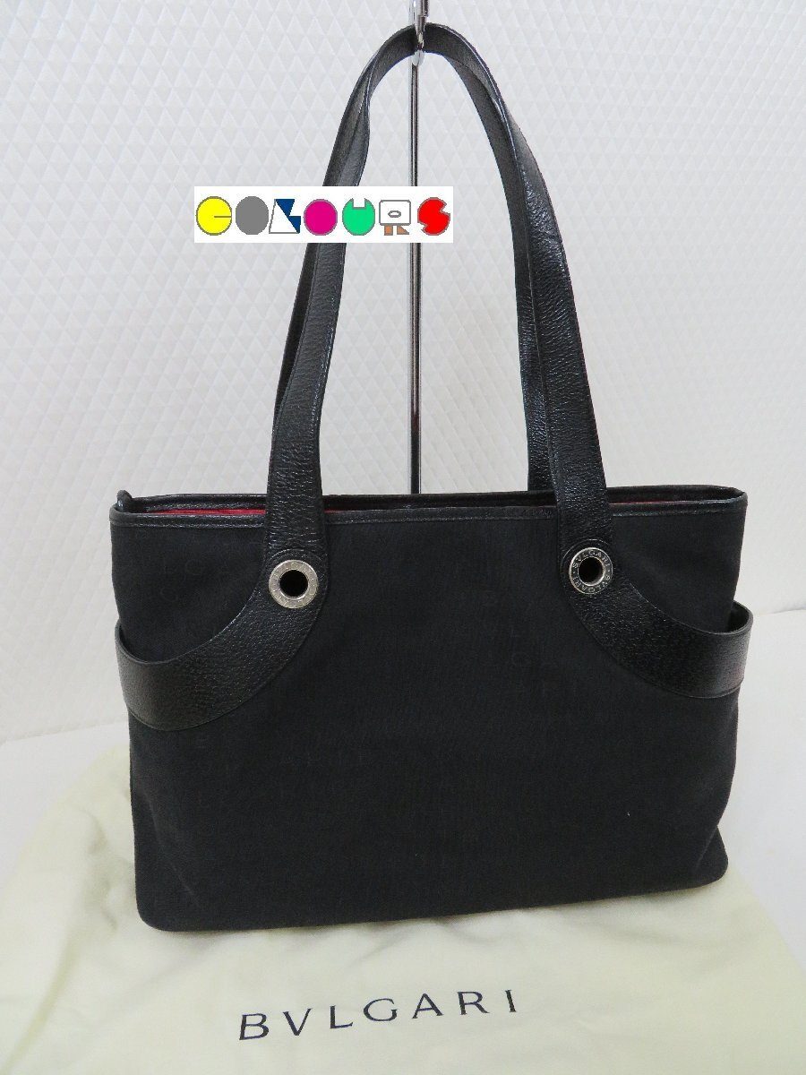 〔COLOURS〕 良品■ロゴマニア■ブラック■キャンバス×カーフ■ショルダーバッグ■BVLGARI拍卖