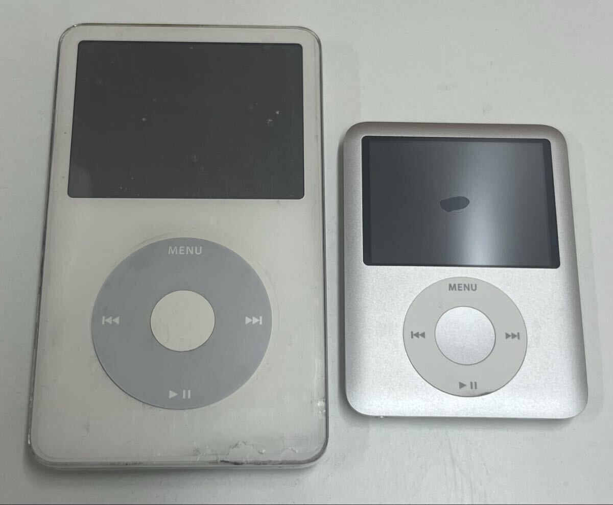 ジャンク品 Apple iPod classic 30GB ホワイト シルバー A1136 第5世代 Apple iPod nano 8GB シルバー A1236 第3世代 2セット拍卖
