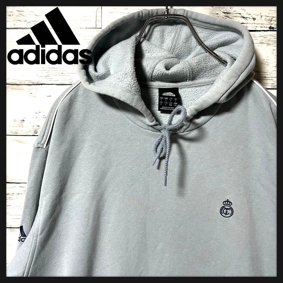 【希少商品】adidas グレーパーカー 刺繍ロゴ 裏起毛 2XO A394拍卖