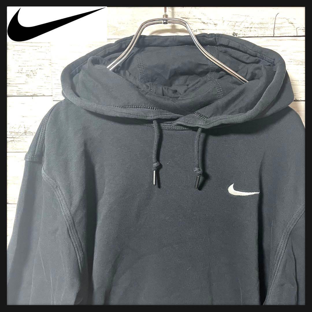 【定番商品】NIKE ブラックパーカー 刺繍ロゴ L A176拍卖