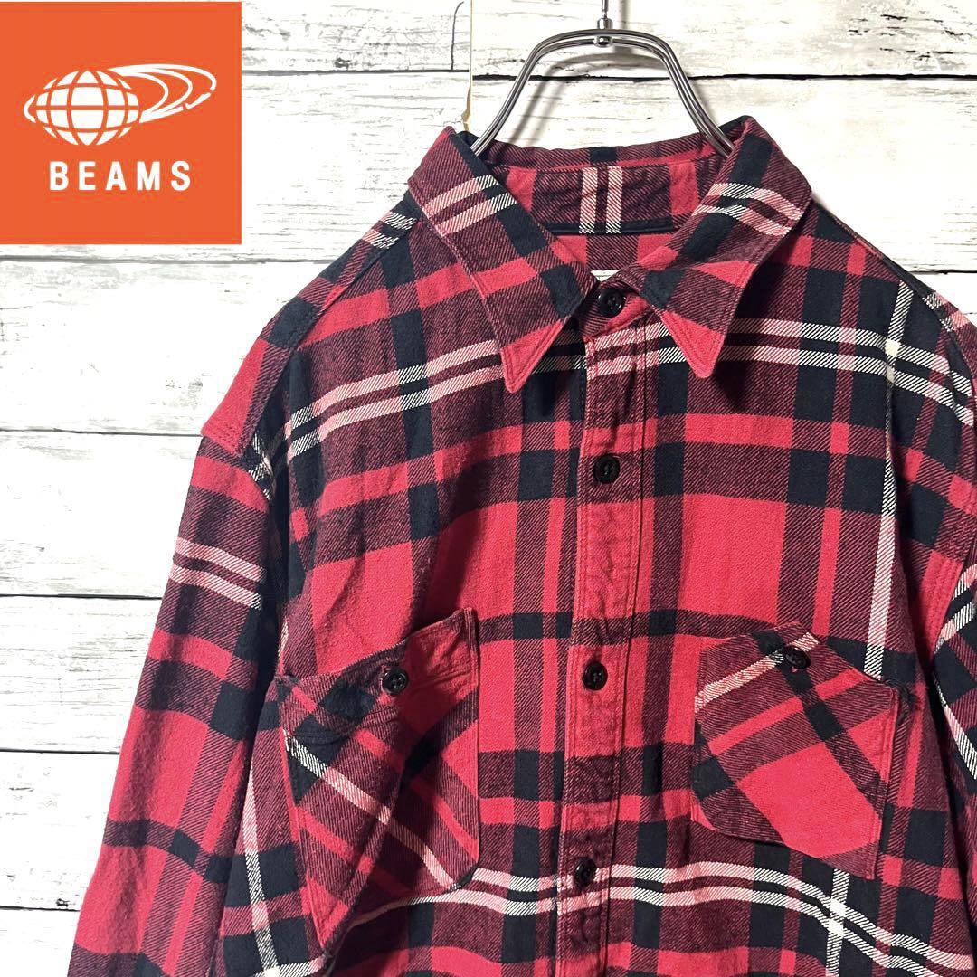 【人気デザイン】BEAMS ネルシャツ チェック柄 M C579拍卖