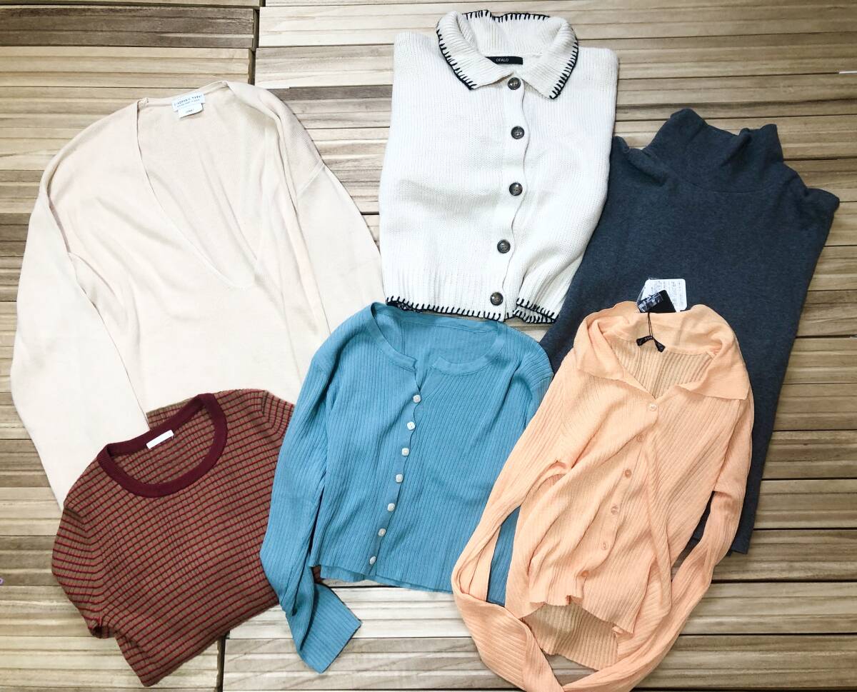 新品~美品 S~M 秋冬レディース ニット カーディガン タートルネック 長袖 無地 ボーダー 白 グレーベージュグリーンオレンジ拍卖