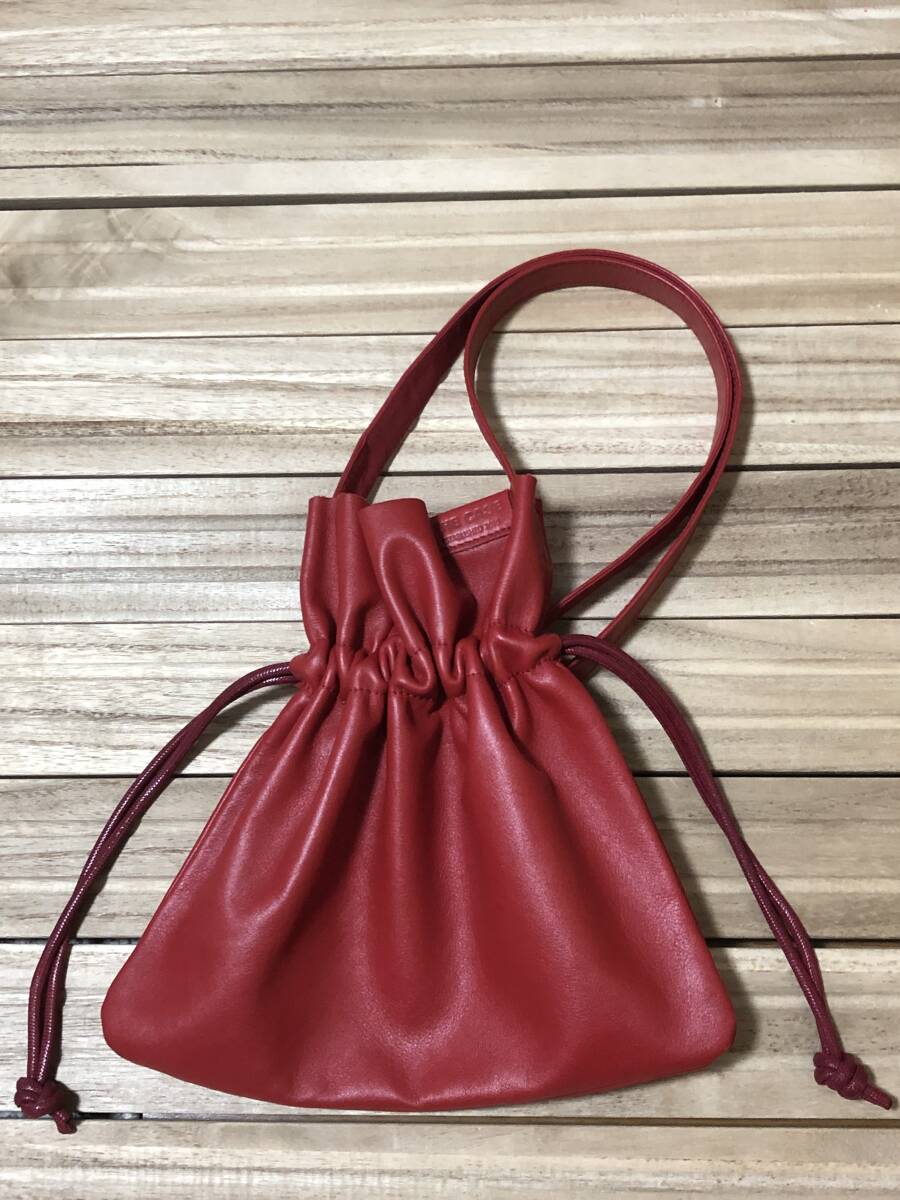 美品THE CASE ザケース レザー巾着ショルダーバッグ 赤 本革 2WAY 拍卖