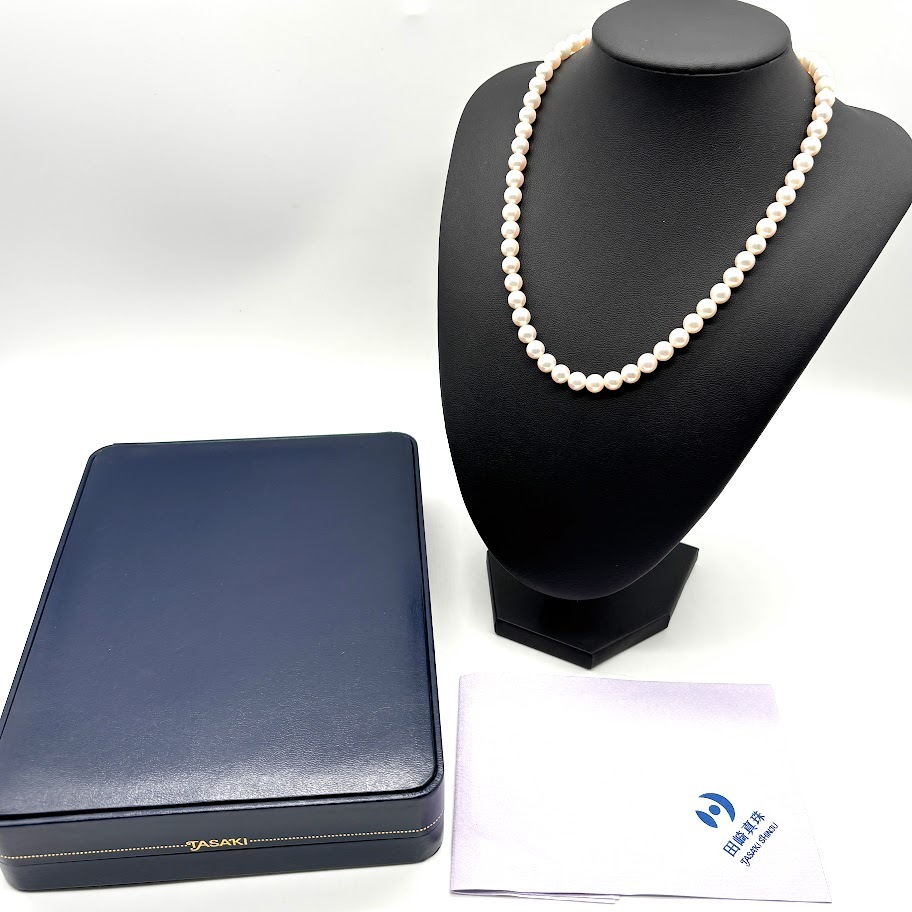【Y-11】TASAKI 田崎真珠 パールネックレス S/月マーク刻印 SILVERクラスプ 丸珠 6.7~6.9㎜珠 約43㎝ 重量28.34g ケース入り拍卖