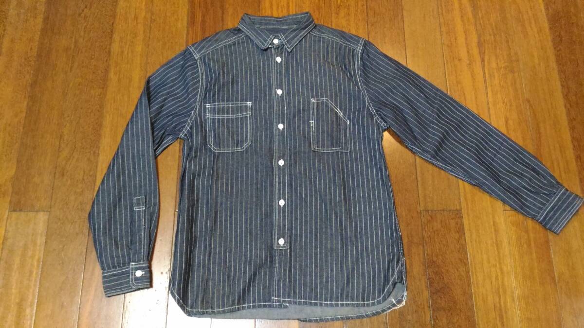 UNION MADE MELLOW ユニオンメイドメロウ ウォバッシュ・ストライプ チンスト&マチ付き ワークシャツ Mサイズ相当!!拍卖