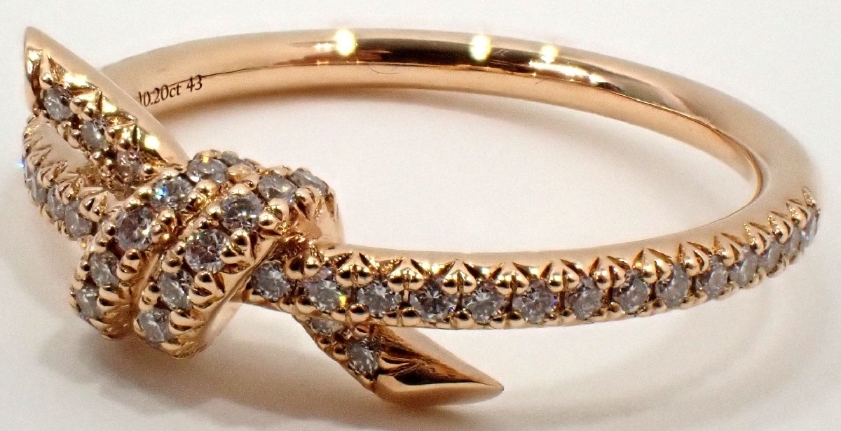 手提げつき!定価72万円↑ 新品 TIFFANY&CO ティファニー ノット ダイヤ リング K18RG 18金ローズゴールド 0.2ct ダイヤモンド 11号 1461拍卖