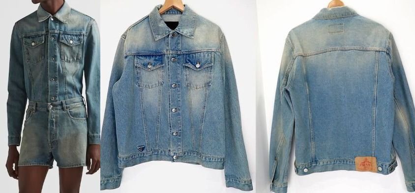 定価32万円ほど 現行品 極美品 プラダ 三角ロゴ トライアングルロゴ デニムジャケット メンズ ブルゾン ブルー XL 3914拍卖