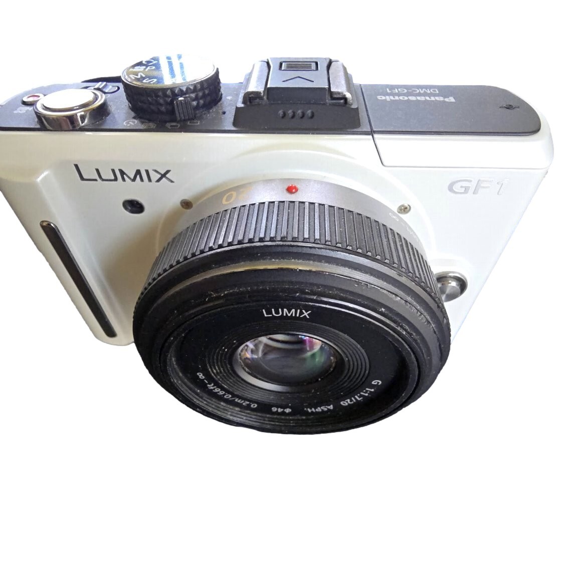 【送料込】USED Panasonic LUMIX GF1+ F1.7 パンケーキレンズ パナソニック 白 3.5-5.6付 作動確認拍卖