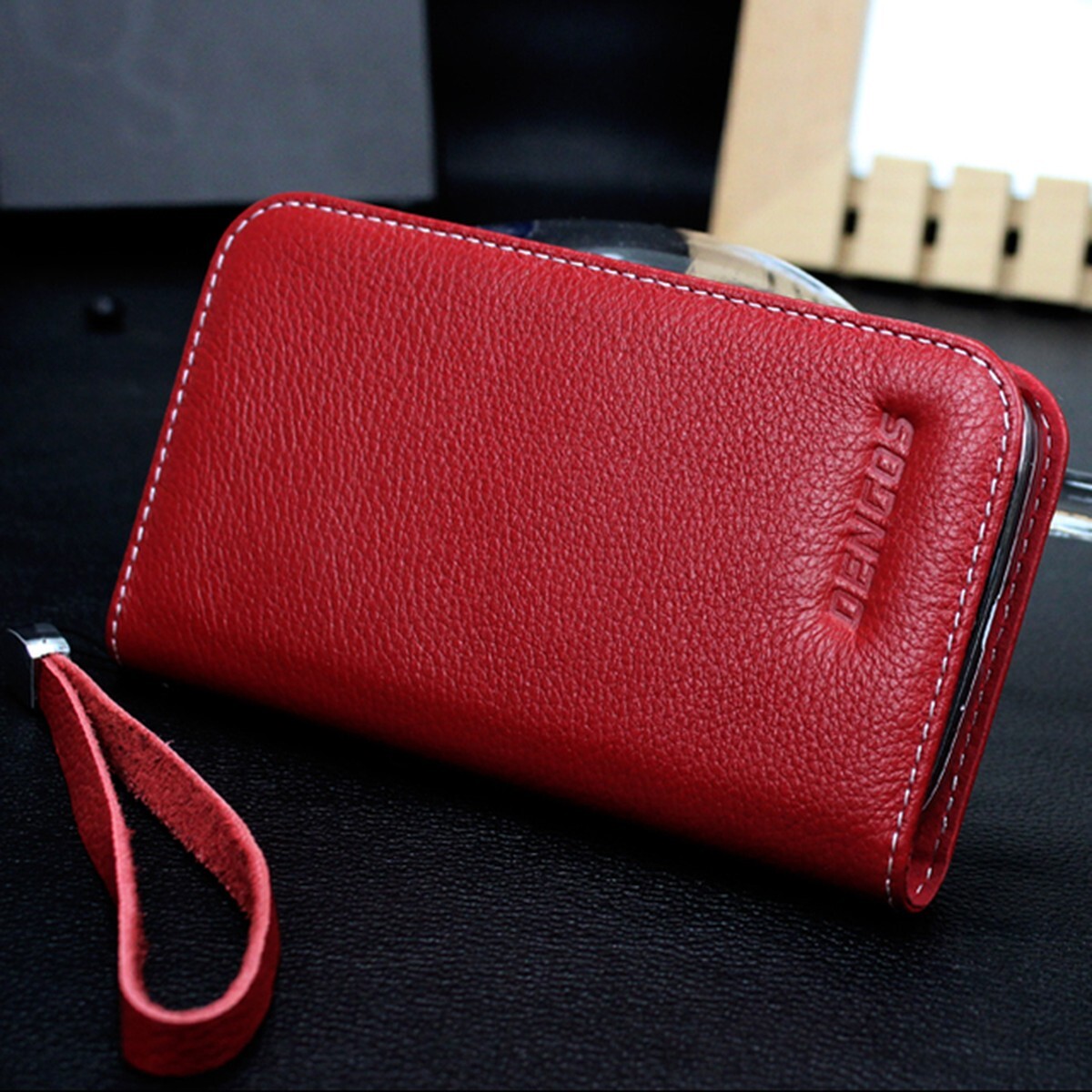 Galaxy S4 SC-04E 高級本革 手帳型 スマホケース 赤色 AB54拍卖