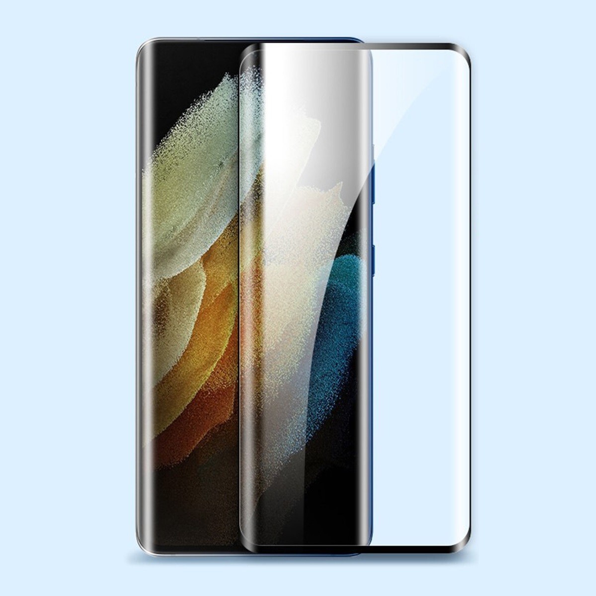 Galaxy S21 Ultra 5G SC-52B 6.8インチ 枠黒色 指紋認証対応 丸い穴なし 全面保護 3D曲面カバー 強化ガラス 液晶保護フィルム 2.5D K288拍卖