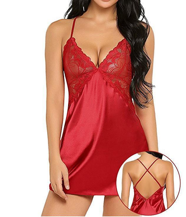 2456(RD)2点セット 光沢サテン ベビードール ミニワンピース +サテンTバック 超セクシー ランジェリー キャミソール ストッキング ブラック拍卖