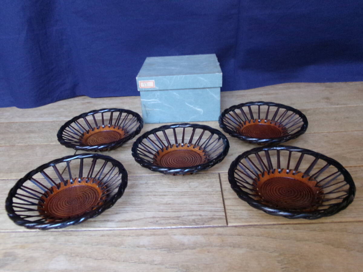 茶托 5客セット 木製 竹製 共紙箱 茶道具 煎茶道具 和食器拍卖