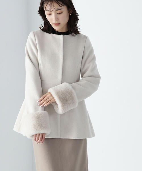 「NATURAL BEAUTY BASIC」 ノーカラージャケット SMALL ベージュ レディース拍卖