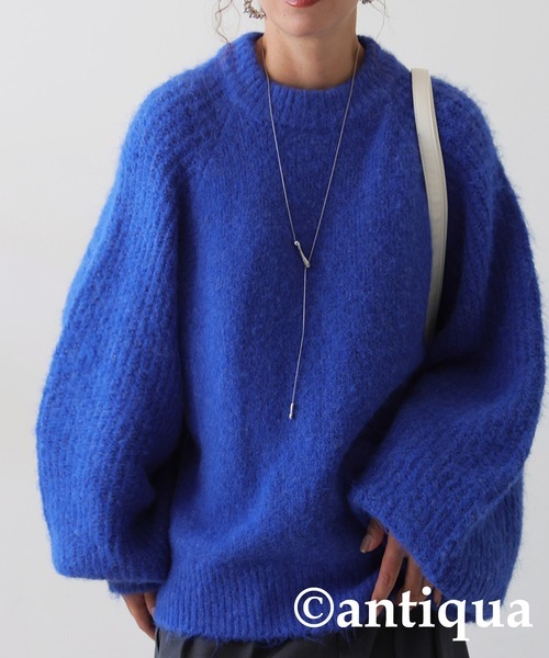 「antiqua」 長袖ニット ONESIZE ブルー レディース拍卖