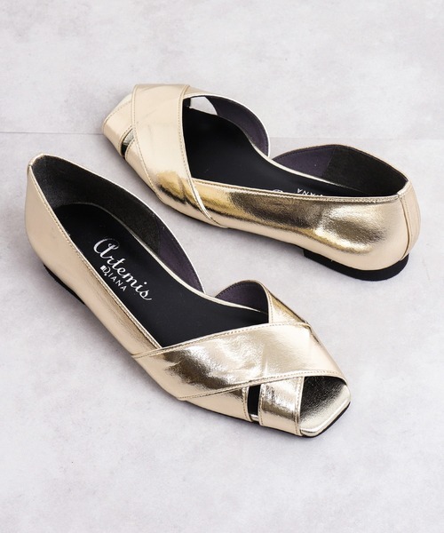 「artemis by DIANA」 フラットパンプス 23.5cm ゴールド レディース拍卖