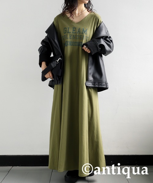 「antiqua」 Tシャツワンピース FREE カーキオリーブ レディース拍卖