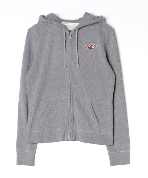 「Hollister」 刺繍ジップアップパーカー L グレー レディース拍卖